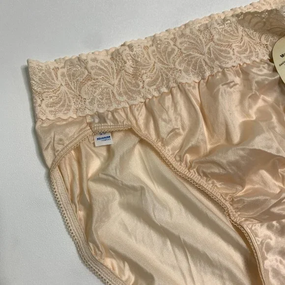 Vintage Myonne Shiny Second Skin High Cut Panties Size Small Satin Lace Trim NEW - Picture 4 of 9